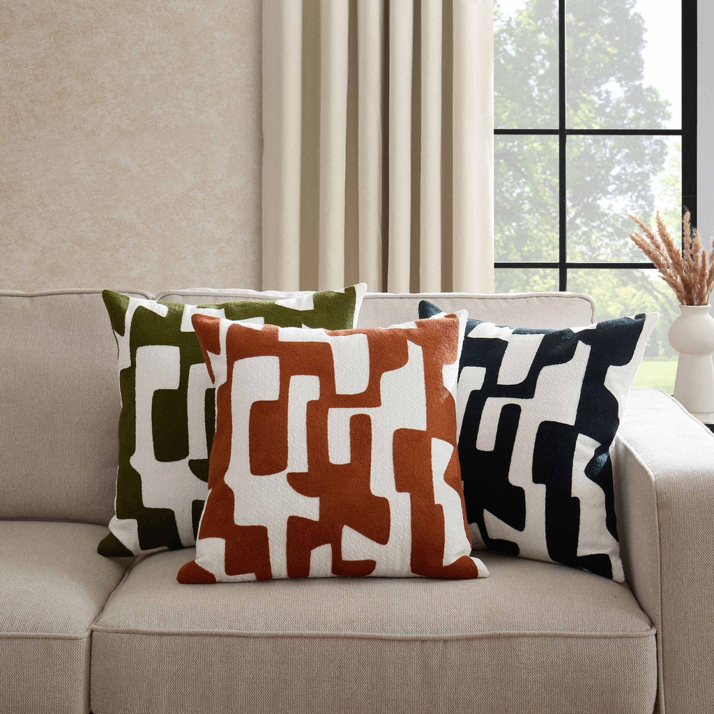 Dusklia - Geometric Embroidered Sofa Cushion Cover - Burnt Orange