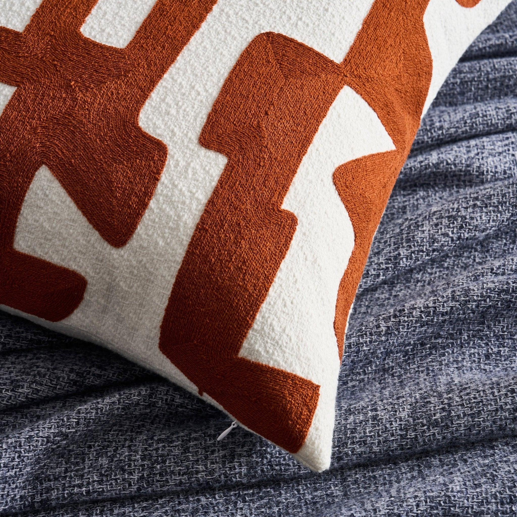 Dusklia - Geometric Embroidered Sofa Cushion Cover - Burnt Orange
