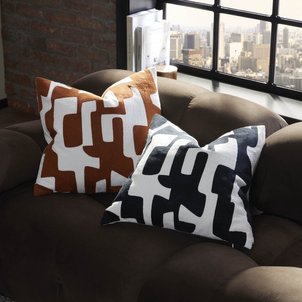 Dusklia - Geometric Embroidered Sofa Cushion Cover - Midnight