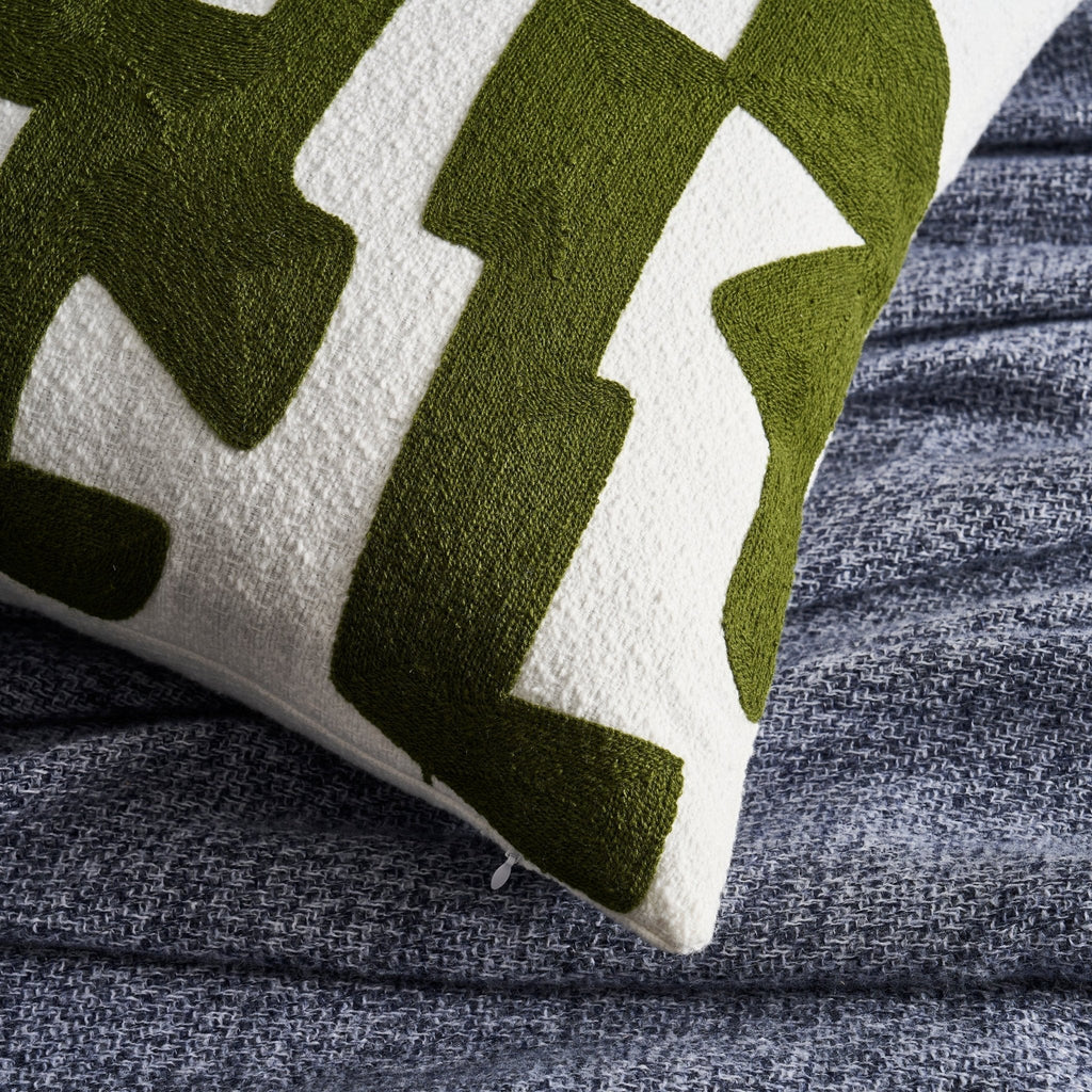 Dusklia - Geometric Embroidered Sofa Cushion Cover - Dark Green