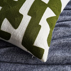 Dusklia - Geometric Embroidered Sofa Cushion Cover - Dark Green