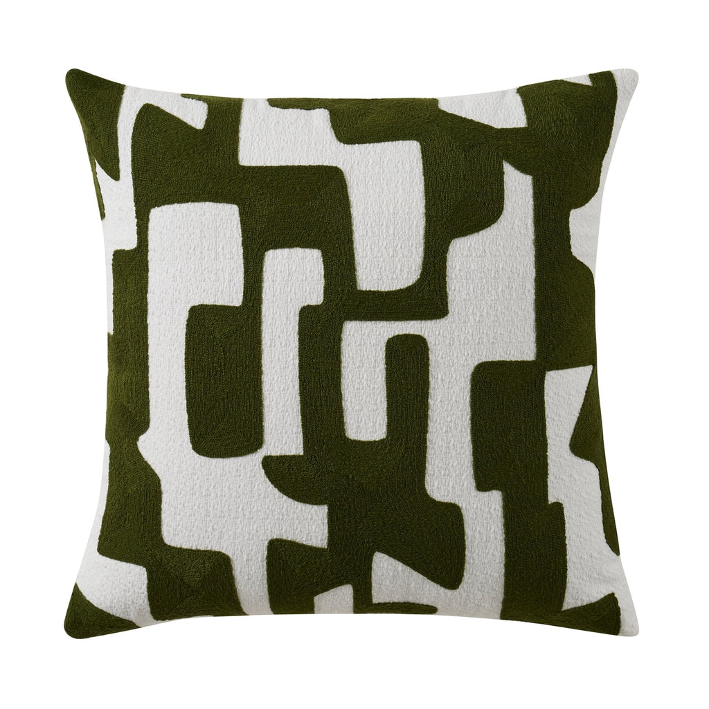 Dusklia - Geometric Embroidered Sofa Cushion Cover - Dark Green