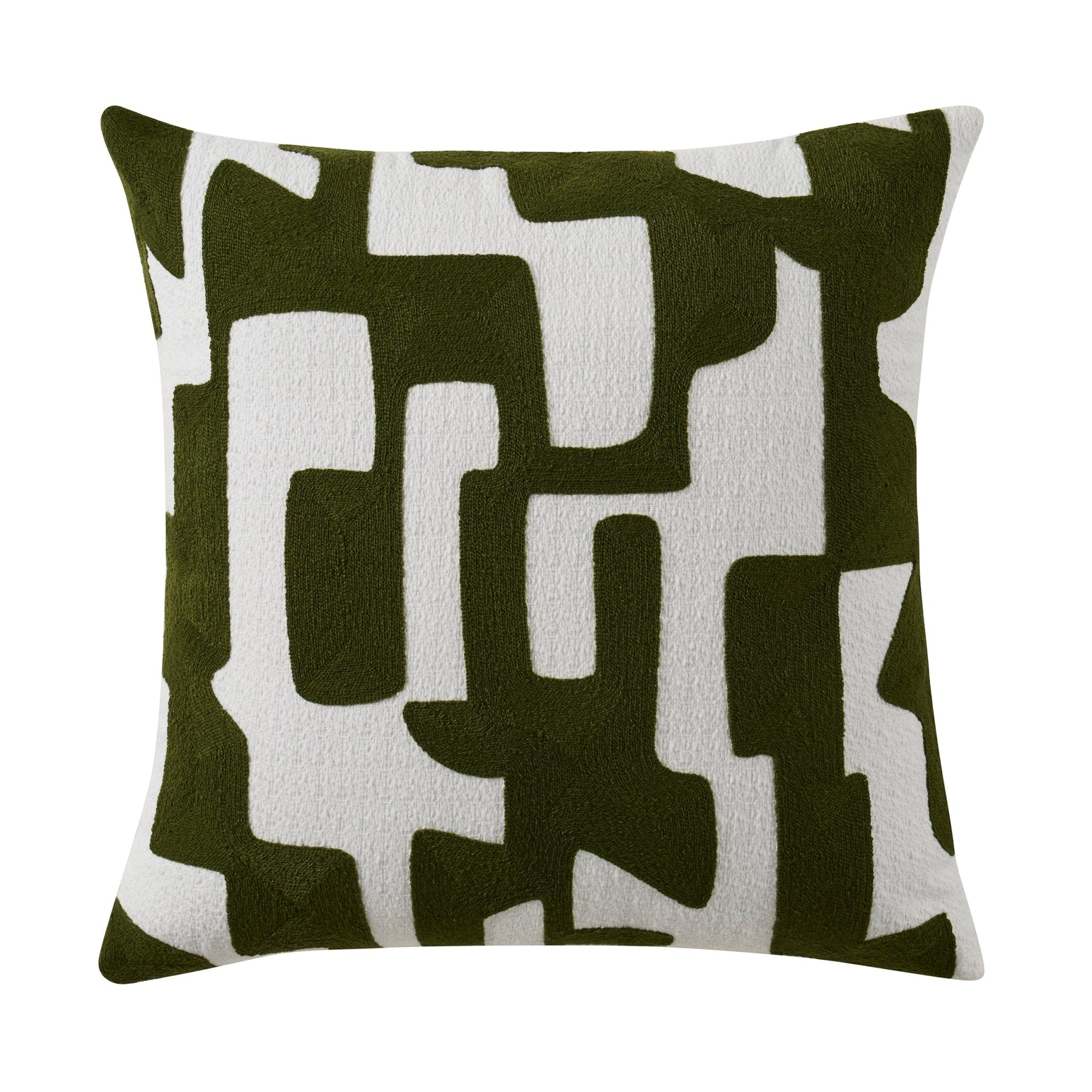 Dusklia - Geometric Embroidered Sofa Cushion Cover - Dark Green