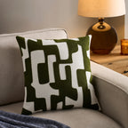 Dusklia - Geometric Embroidered Sofa Cushion Cover - Dark Green