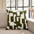 Dusklia - Geometric Embroidered Sofa Cushion Cover - Dark Green