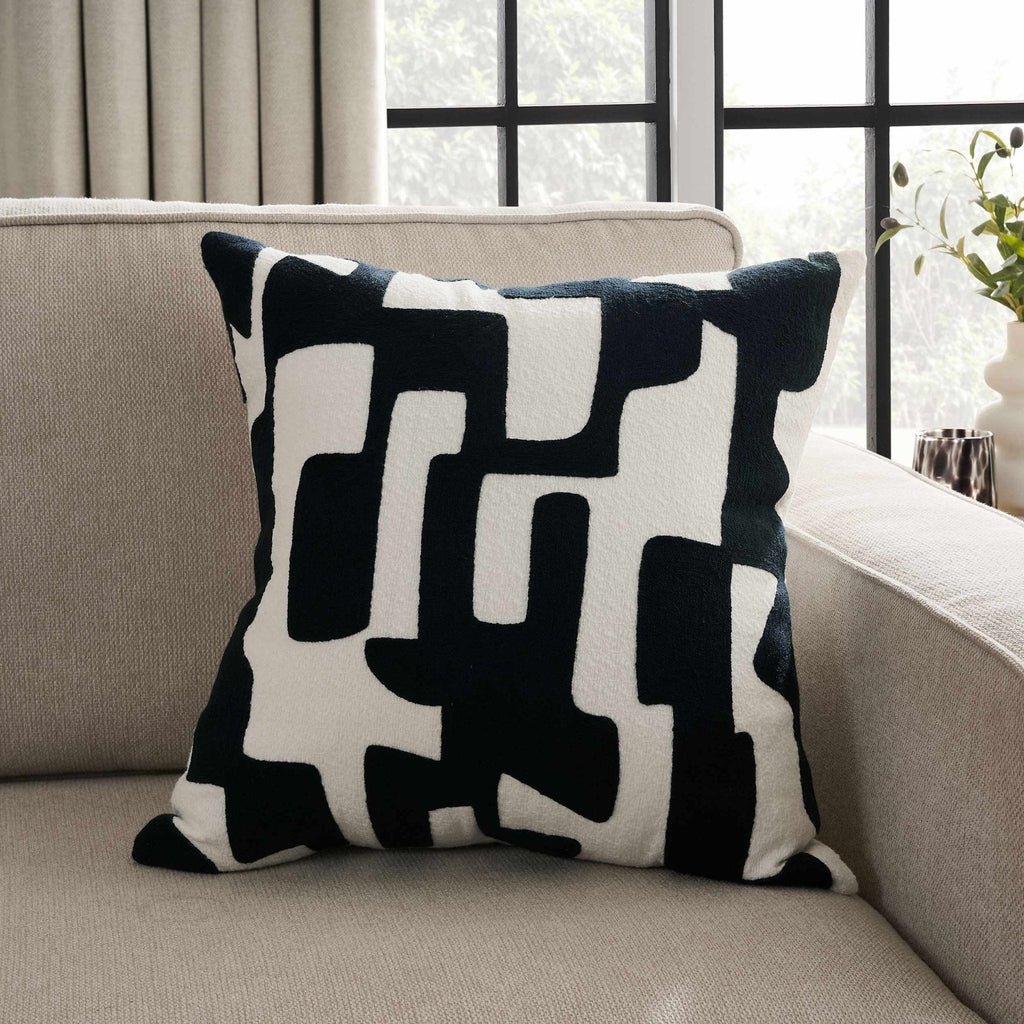 Dusklia - Geometric Embroidered Sofa Cushion Cover - Midnight