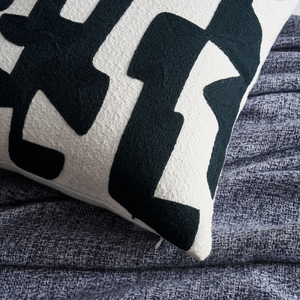 Dusklia - Geometric Embroidered Sofa Cushion Cover - Midnight