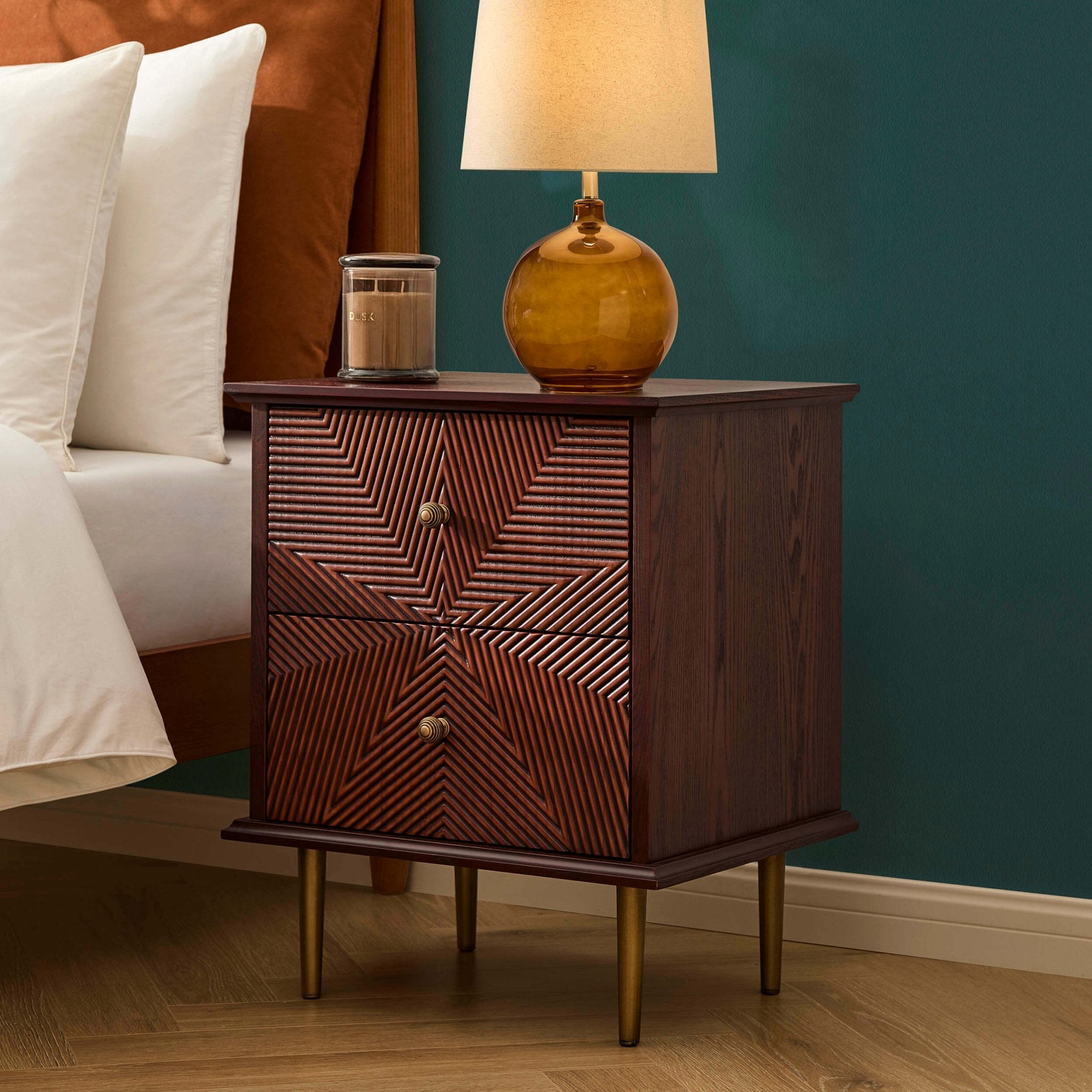 Dusklia - Georgie 2 Drawer Bedside Table - Mahogany