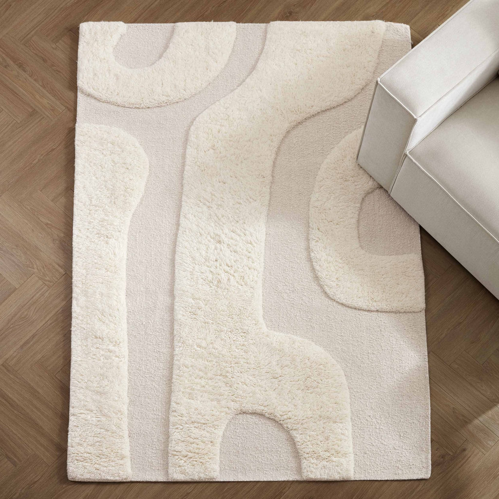 Dusklia - Gillain Hand Woven Tuft Wool Swirl Rug - Off White
