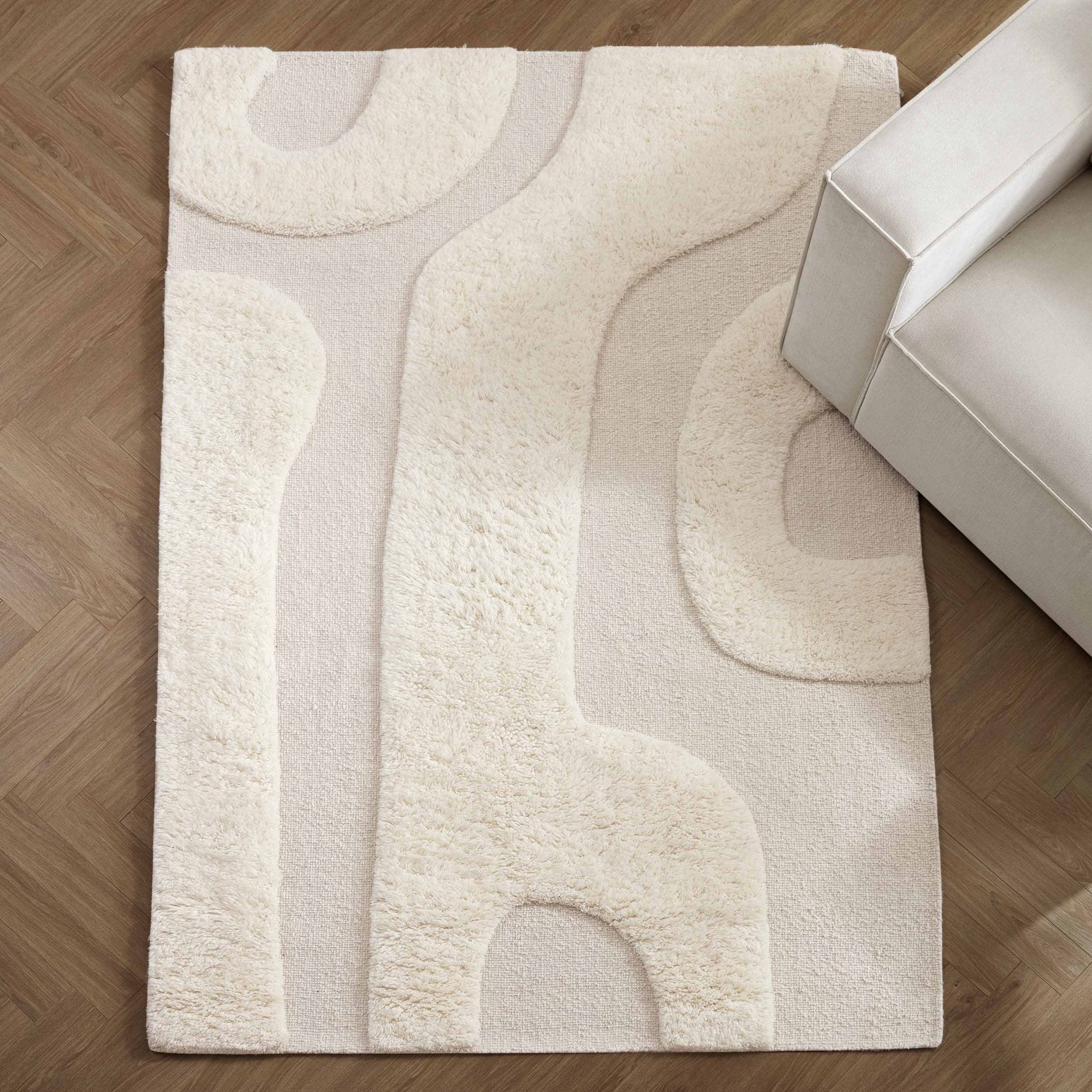 Dusklia - Gillain Hand Woven Tuft Wool Swirl Rug - Off White