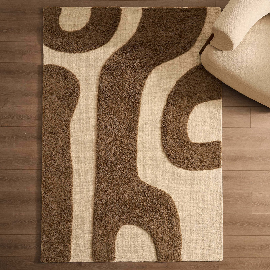 Dusklia - Gillain Hand Woven Tuft Wool Swirl Rug - Taupe