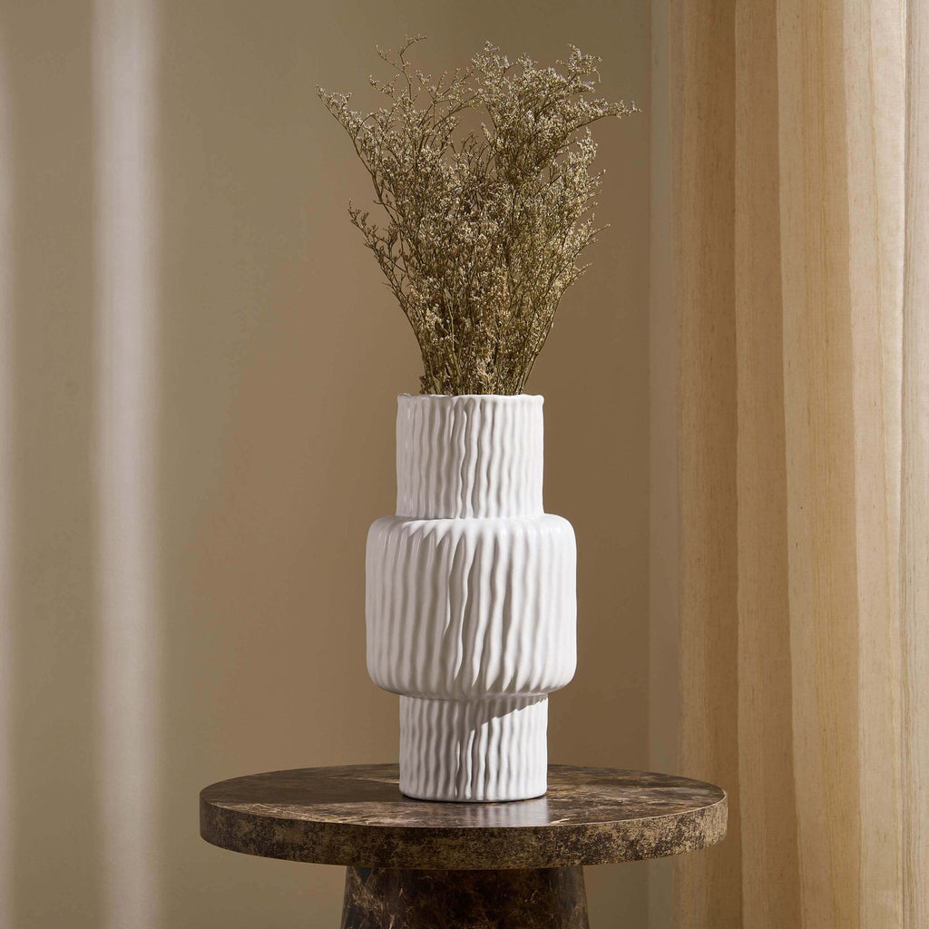Dusklia - Gina Asymmetric Ribbed Vase - White