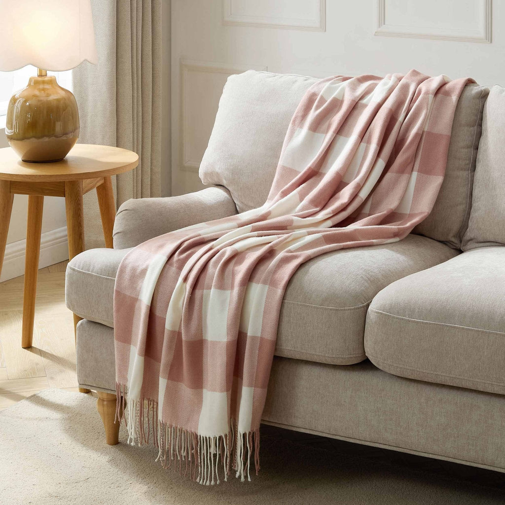 Dusklia - Gingham Sofa Throw - Cinder Rose