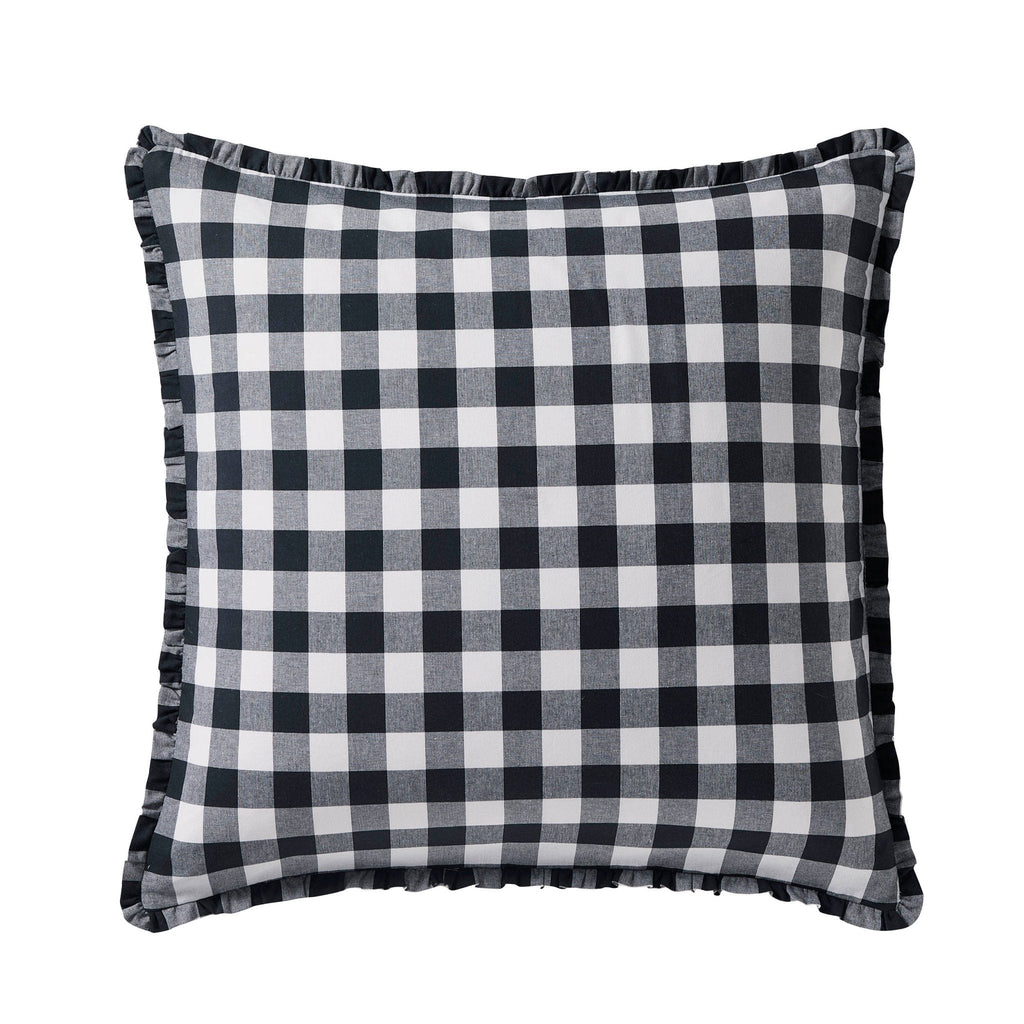 Dusklia - Gingham Square Frill Edge Cushion Cover - Black