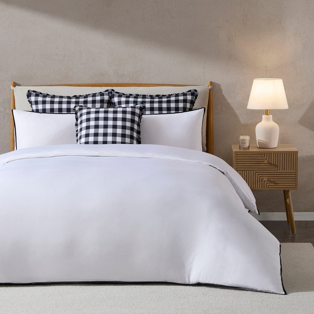 Dusklia - Gingham Square Frill Edge Cushion Cover - Black