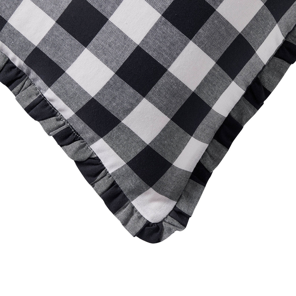 Dusklia - Gingham Square Frill Edge Cushion Cover - Black
