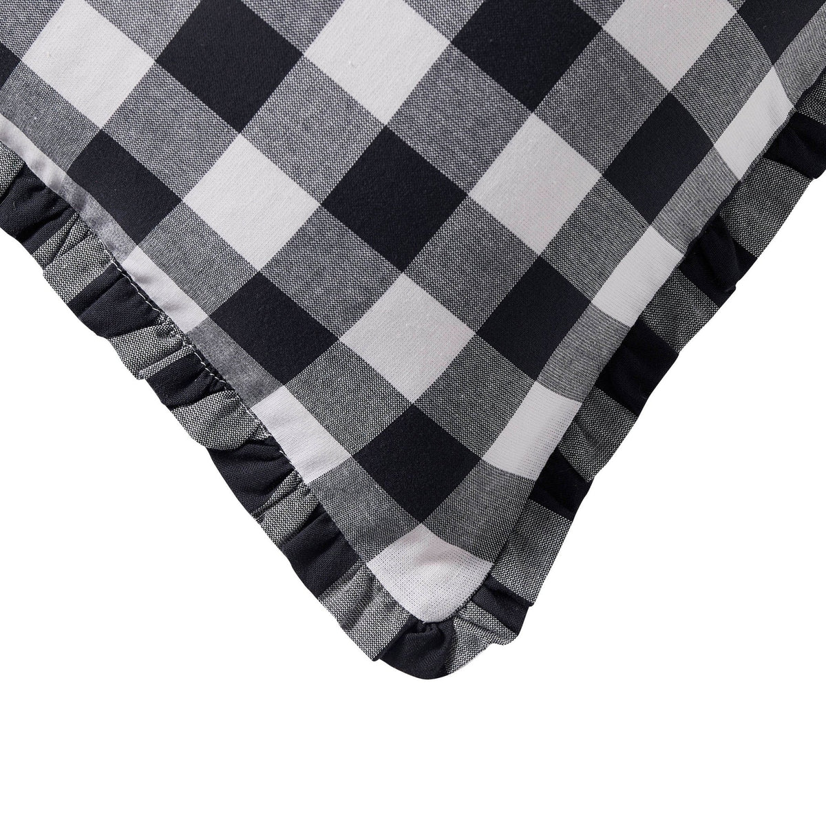 Dusklia - Gingham Square Frill Edge Cushion Cover - Black