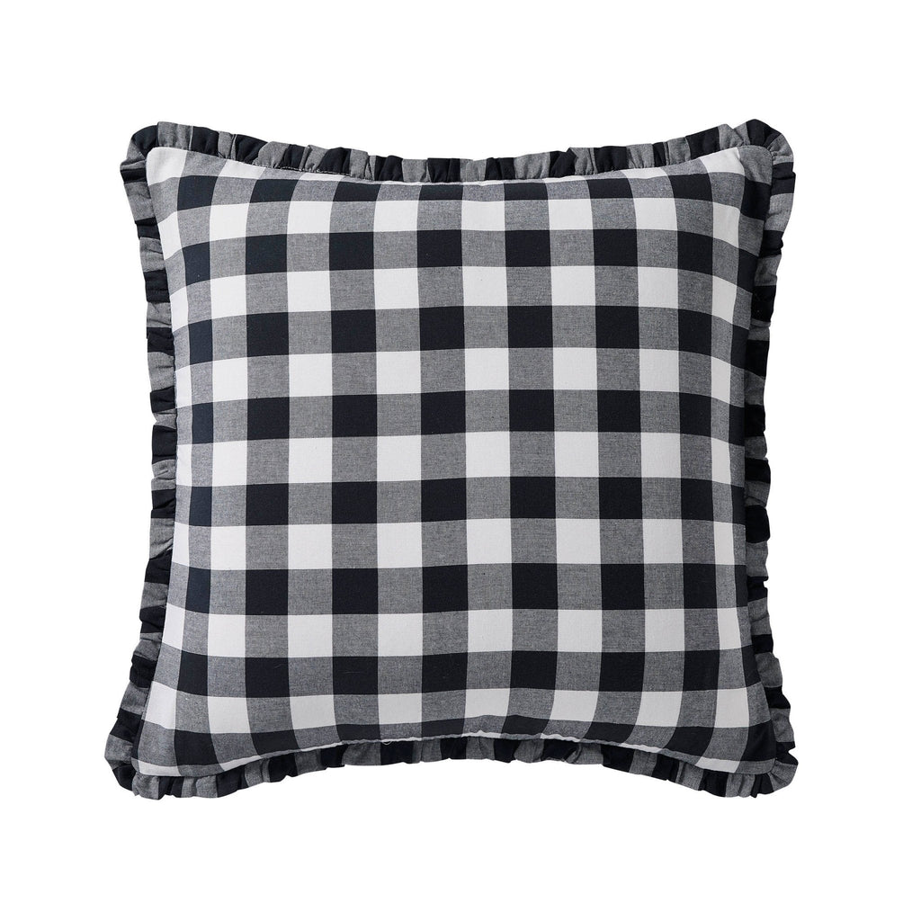 Dusklia - Gingham Square Frill Edge Cushion Cover - Black