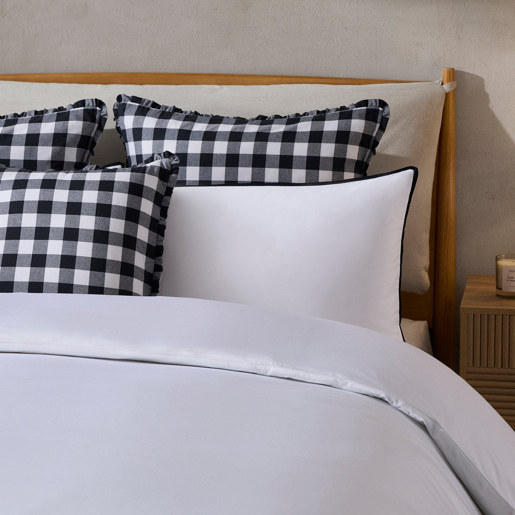 Dusklia - Gingham Square Frill Edge Cushion Cover - Black