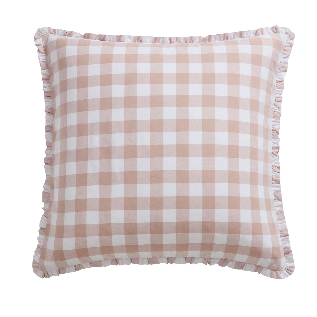 Dusklia - Gingham Square Frill Edge Cushion Cover - Blush Pink