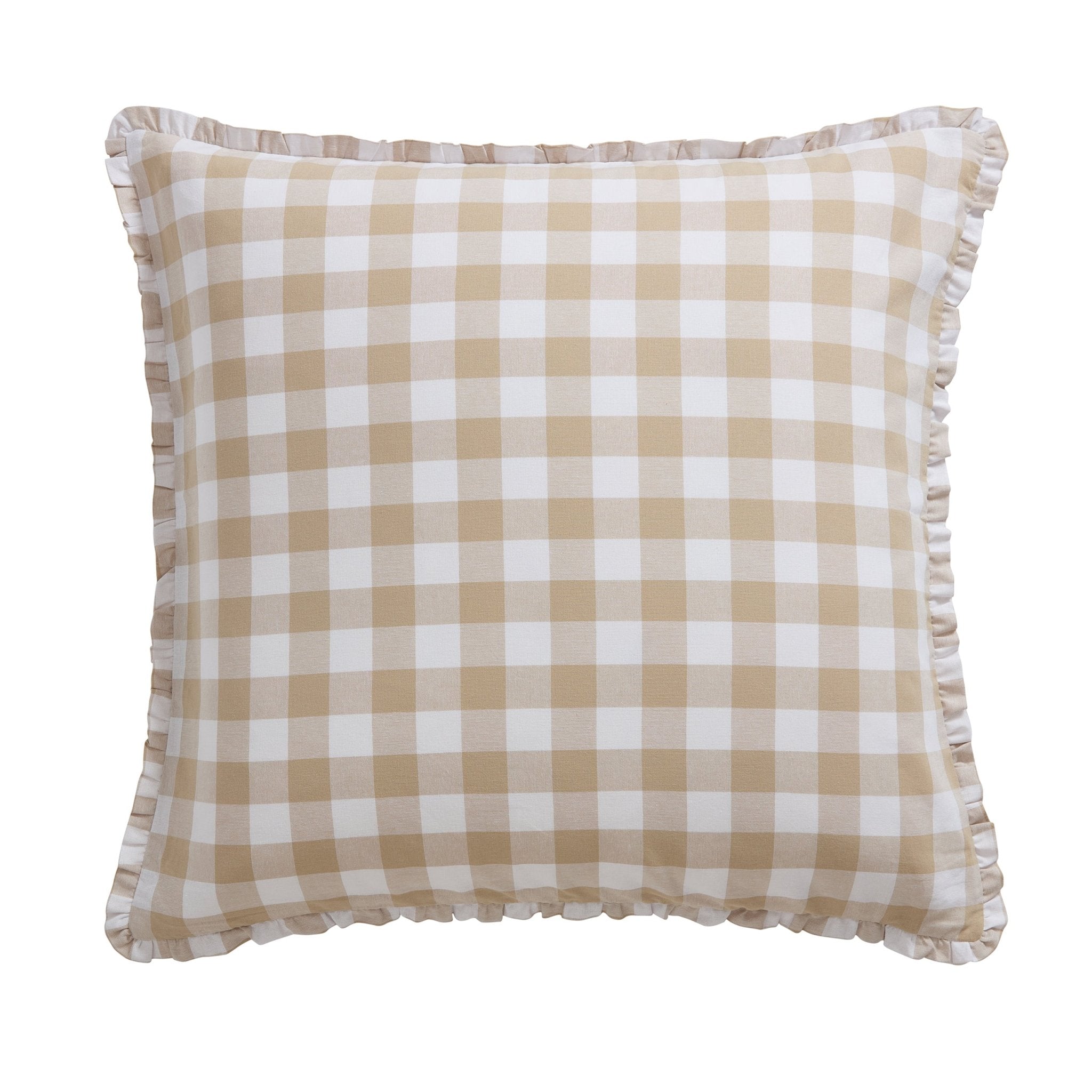 Dusklia - Gingham Square Frill Edge Cushion Cover - Natural