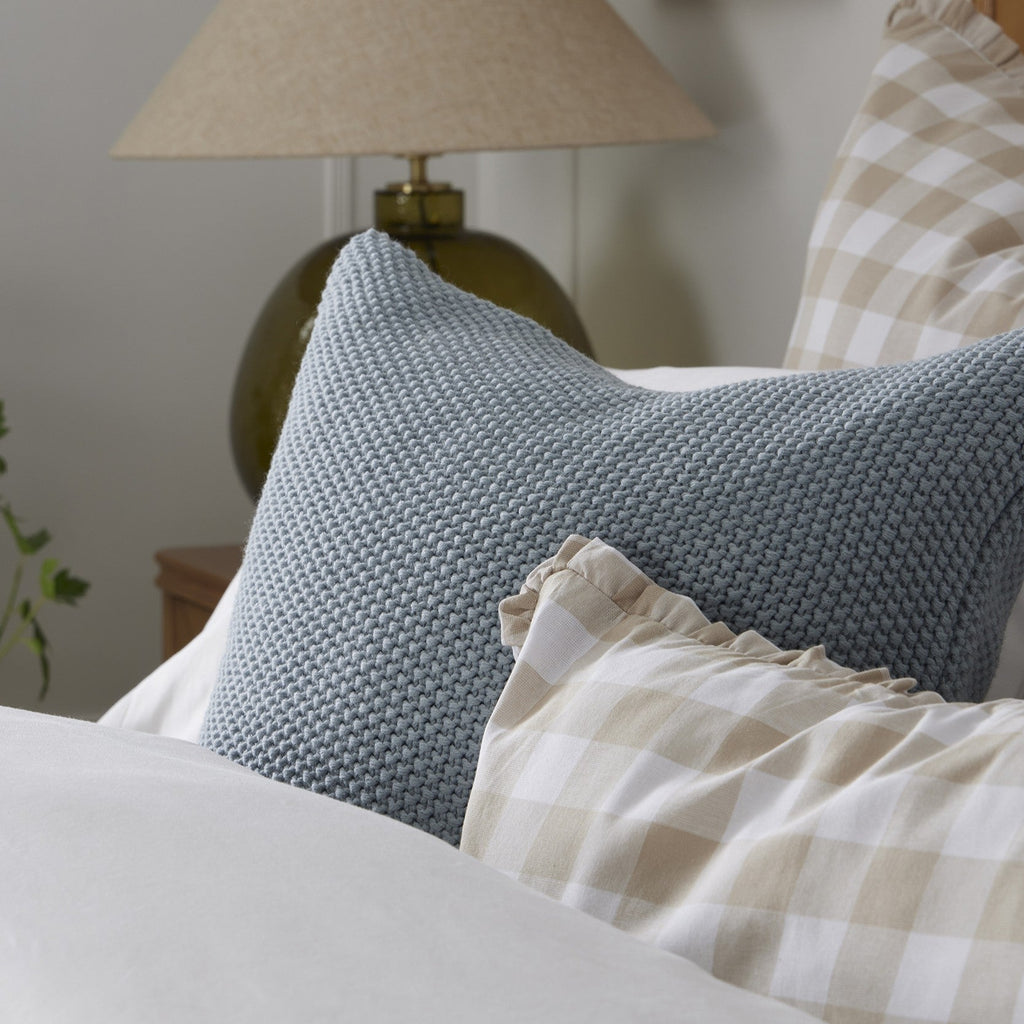 Dusklia - Gingham Square Frill Edge Cushion Cover - Natural