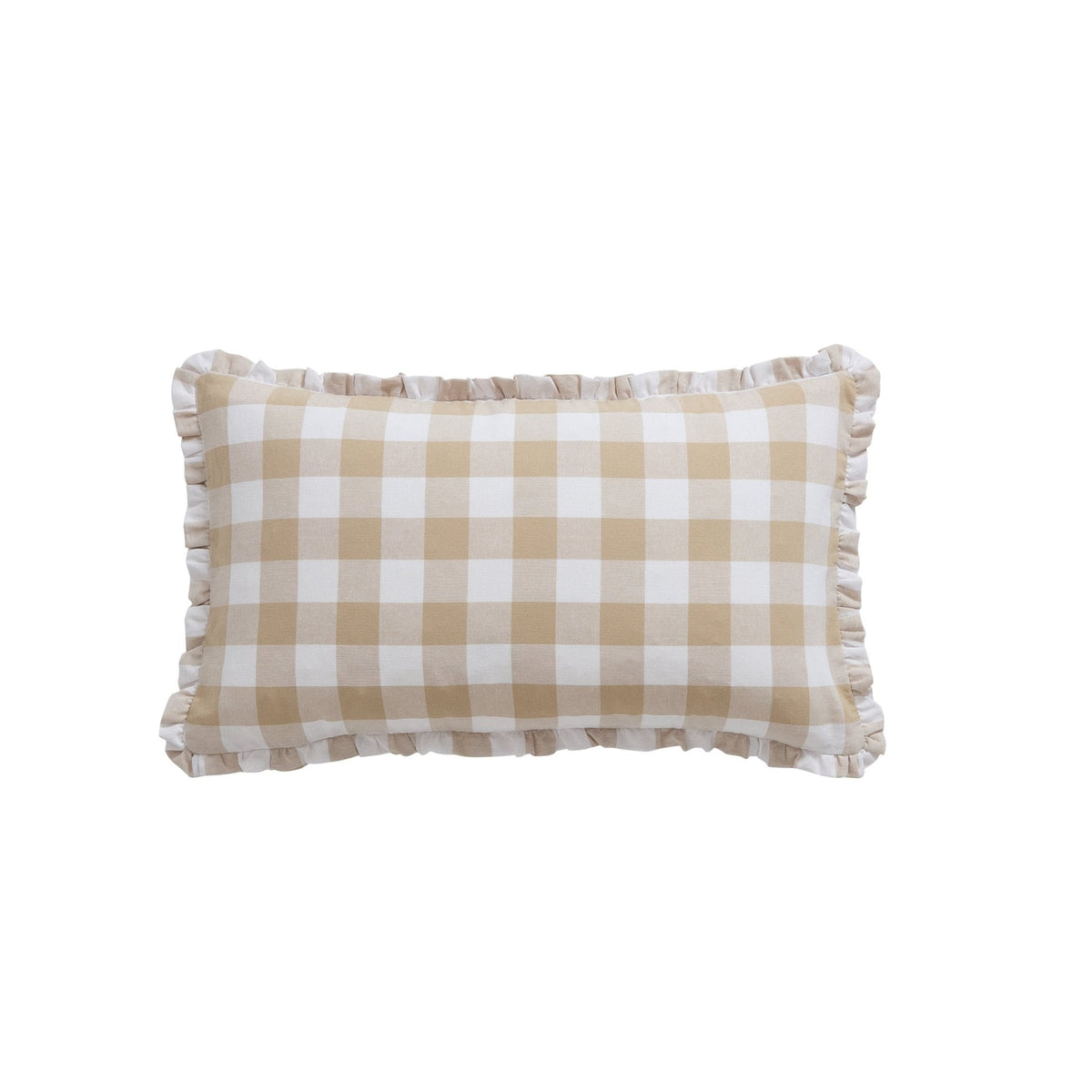 Dusklia - Gingham Square Frill Edge Cushion Cover - Natural
