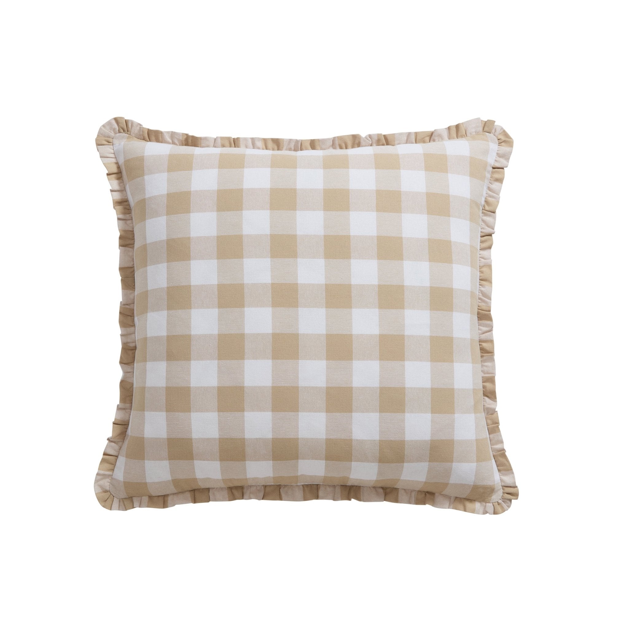 Dusklia - Gingham Square Frill Edge Cushion Cover - Natural