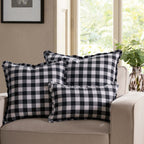 Dusklia - Gingham Square Frill Edge Sofa Cushion Cover - Black