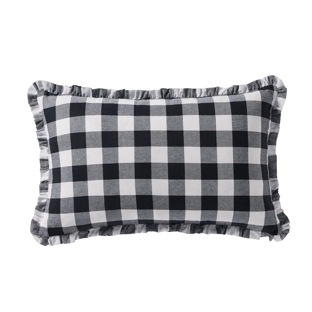 Dusklia - Gingham Square Frill Edge Sofa Cushion Cover - Black