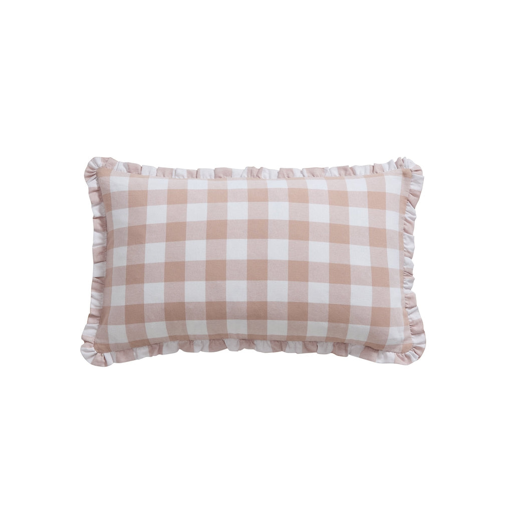 Dusklia - Gingham Square Frill Edge Sofa Cushion Cover - Blush Pink