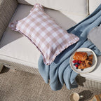 Dusklia - Gingham Square Frill Edge Sofa Cushion Cover - Blush Pink