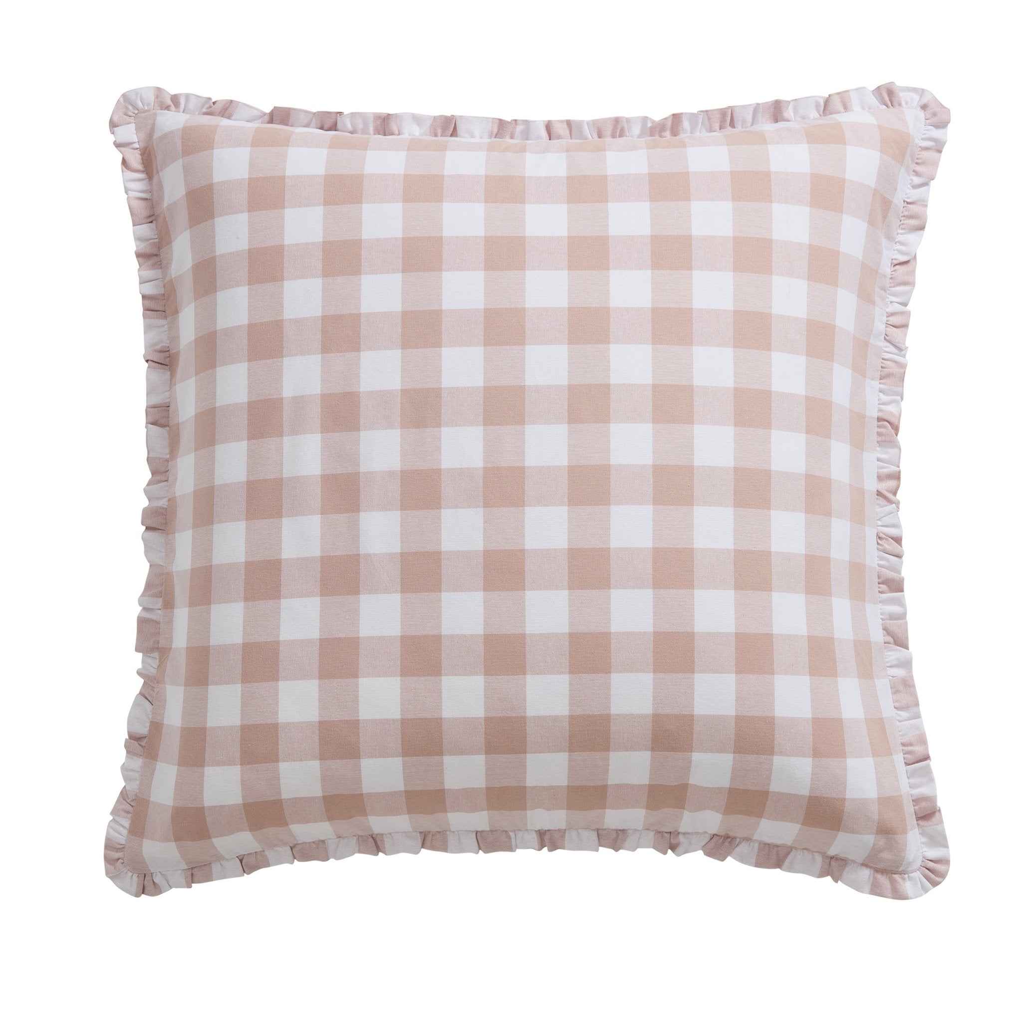 Dusklia - Gingham Square Frill Edge Sofa Cushion Cover - Blush Pink