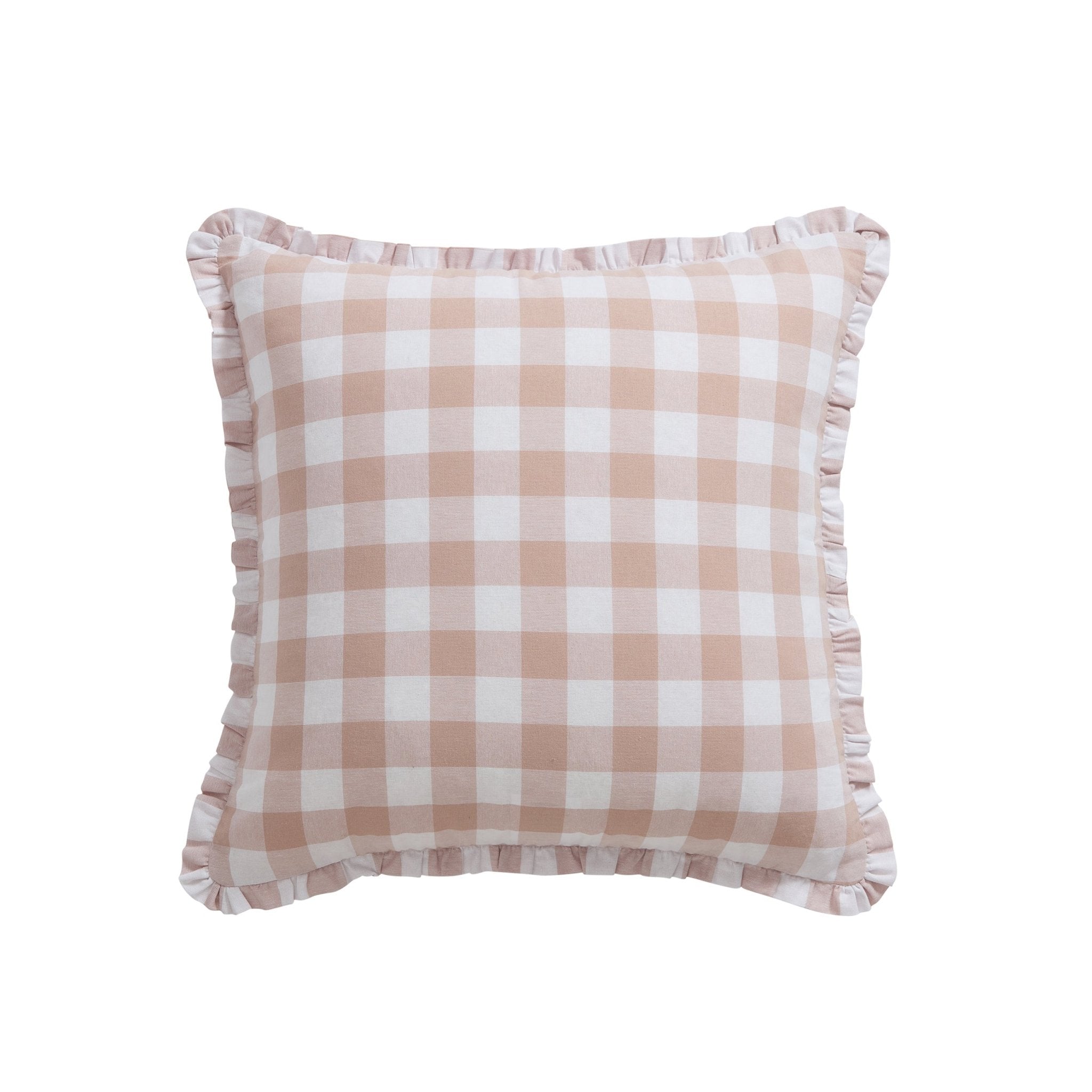 Dusklia - Gingham Square Frill Edge Sofa Cushion Cover - Blush Pink