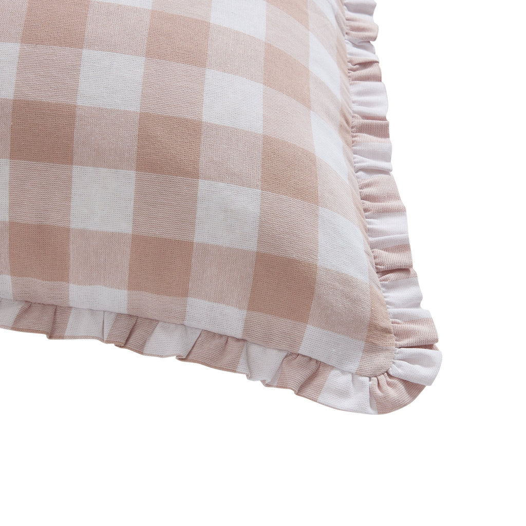 Dusklia - Gingham Square Frill Edge Sofa Cushion Cover - Blush Pink