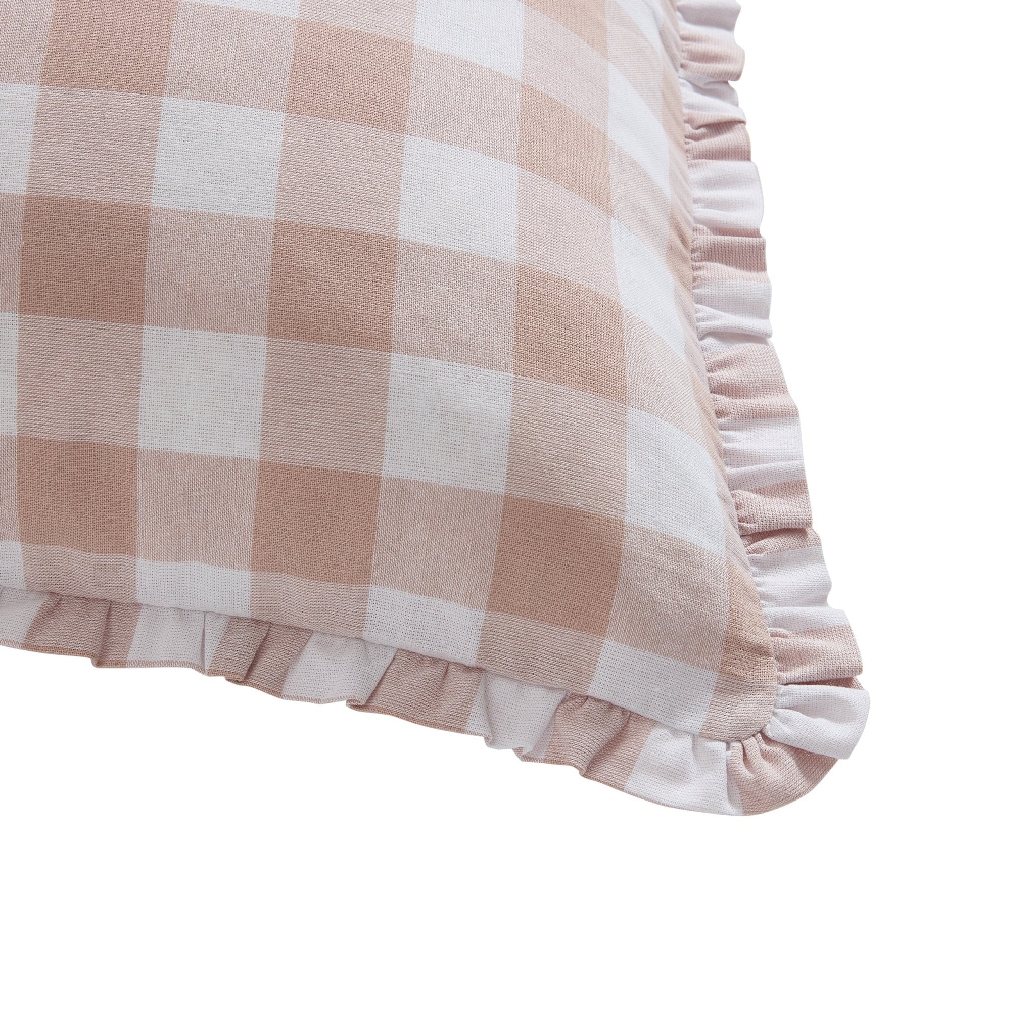 Dusklia - Gingham Square Frill Edge Sofa Cushion Cover - Blush Pink