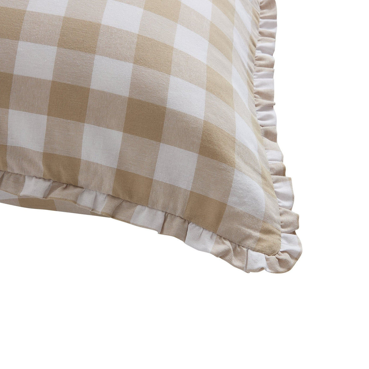 Dusklia - Gingham Square Frill Edge Sofa Cushion Cover - Natural