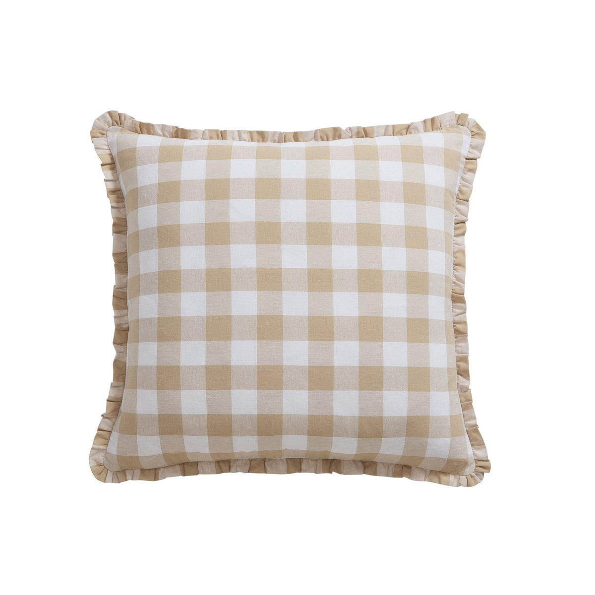 Dusklia - Gingham Square Frill Edge Sofa Cushion Cover - Natural
