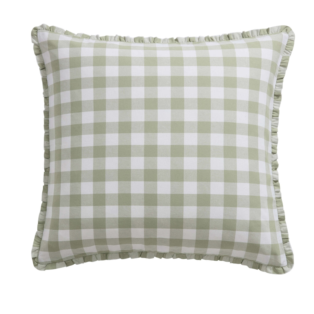 Dusklia - Gingham Square Frill Edge Sofa Cushion Cover - Sage