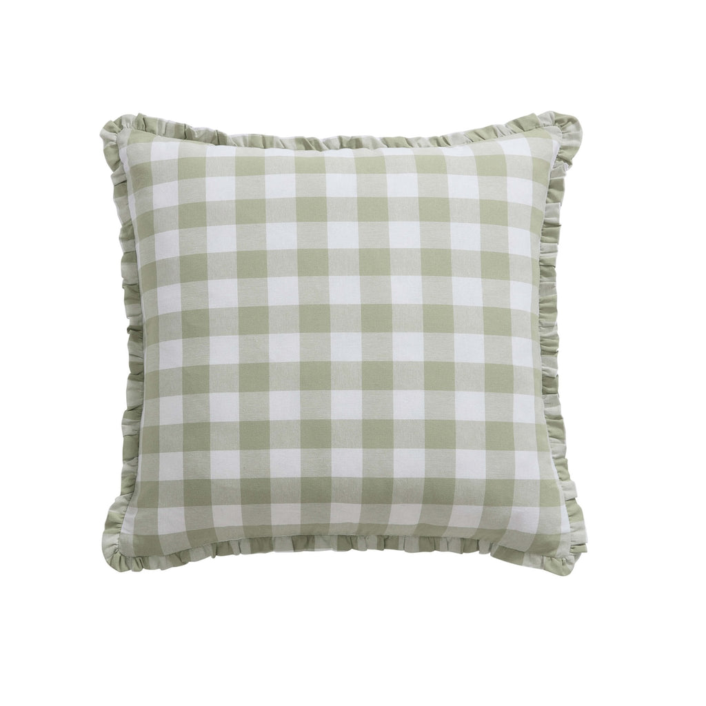 Dusklia - Gingham Square Frill Edge Sofa Cushion Cover - Sage