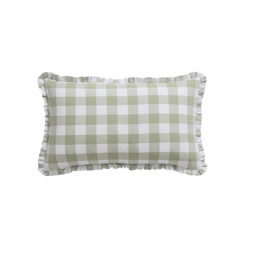 Dusklia - Gingham Square Frill Edge Sofa Cushion Cover - Sage