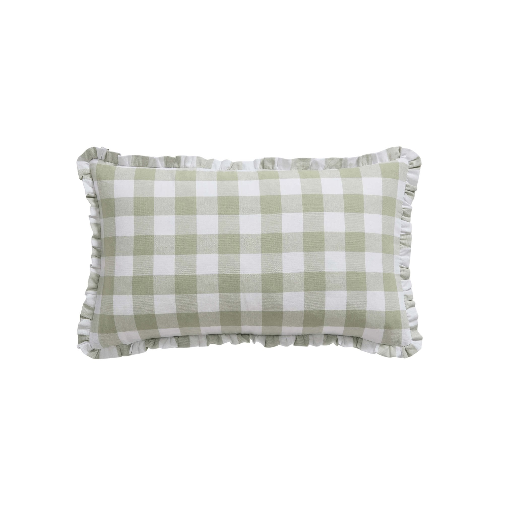 Dusklia - Gingham Square Frill Edge Sofa Cushion Cover - Sage
