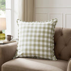 Dusklia - Gingham Square Frill Edge Sofa Cushion Cover - Sage