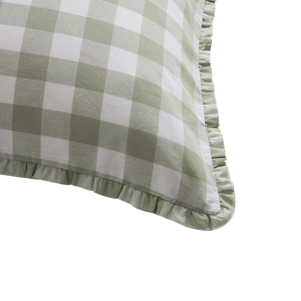 Dusklia - Gingham Square Frill Edge Sofa Cushion Cover - Sage