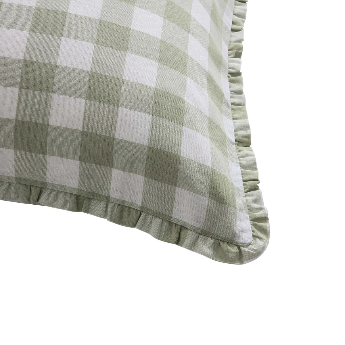 Dusklia - Gingham Square Frill Edge Sofa Cushion Cover - Sage