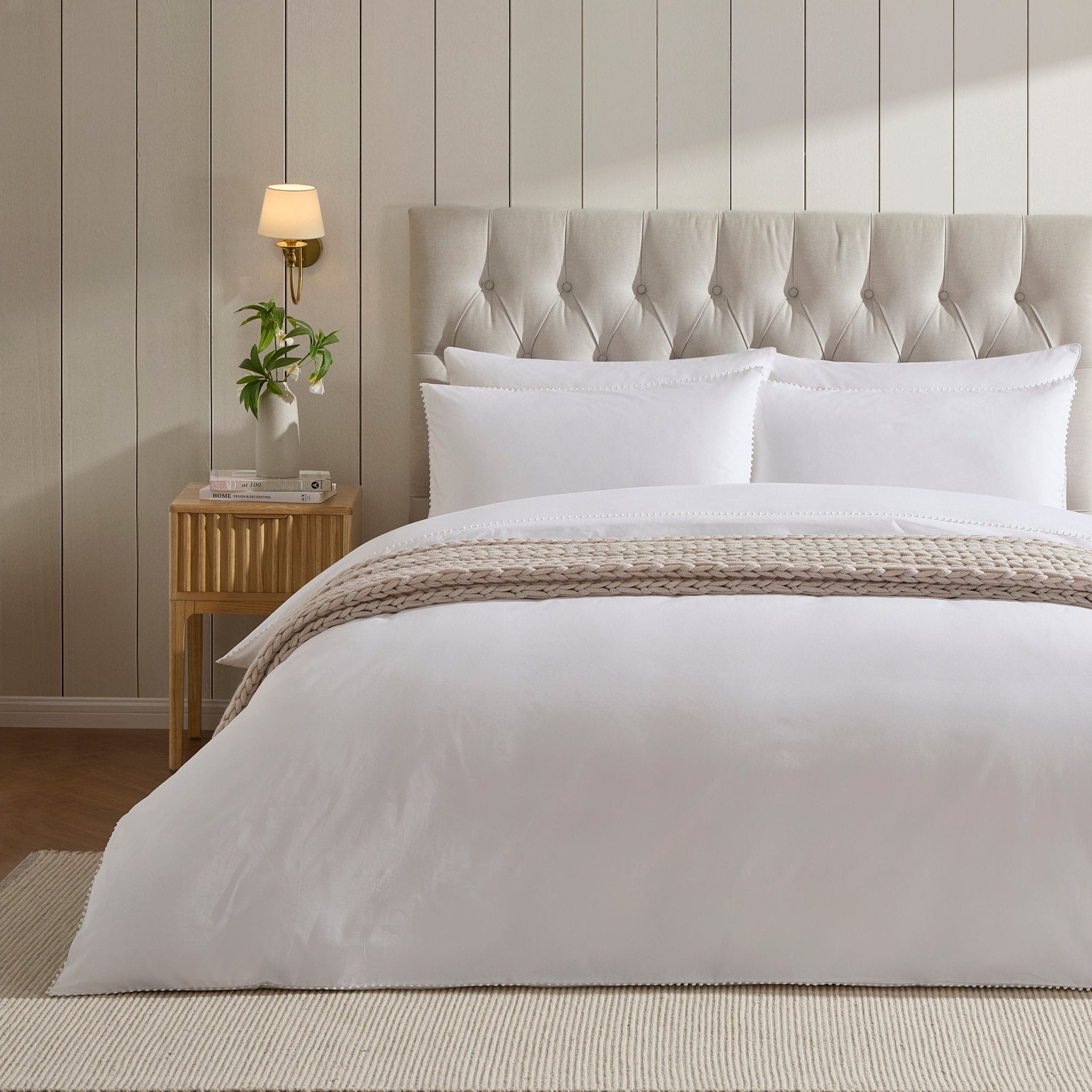 Dusklia - Girona 200 Thread Count Pom-Pom Duvet Cover - Cotton - White