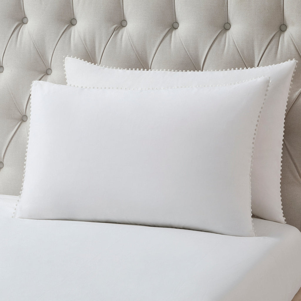 Dusklia - Girona 200 Thread Count Pom-Pom Duvet Cover - Cotton - White