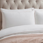 Dusklia - Pair of Girona Pom-Pom Pillowcases - 200 Thread Count - Cotton - White/Pink