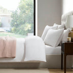 Dusklia - Girona 200 Thread Count Pom-Pom Duvet Cover - Cotton - White/Pink