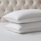 Dusklia - Pair of Girona Pom-Pom Pillowcases - 200 Thread Count - Cotton - White/Pink